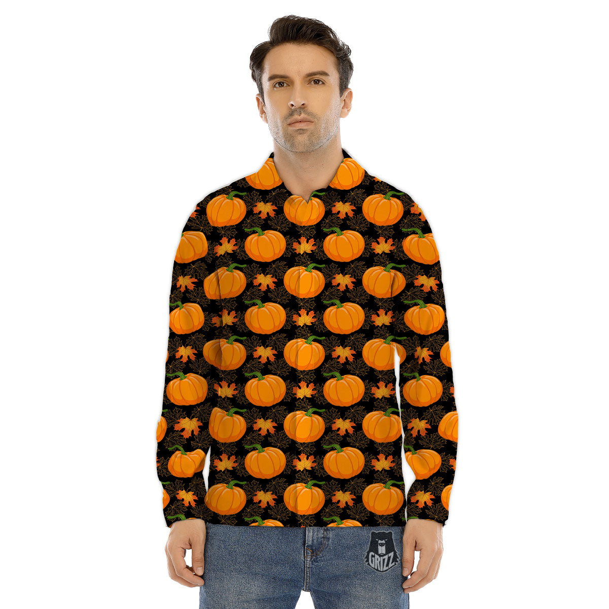 Pumpkin Orange Print Pattern Men's Dress Shirts-grizzshop