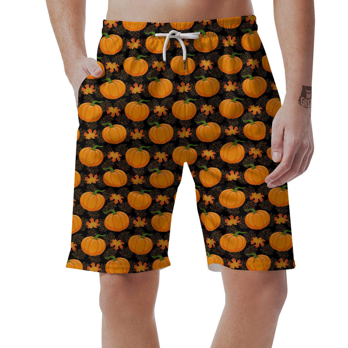 Pumpkin Orange Print Pattern Men's Shorts-grizzshop
