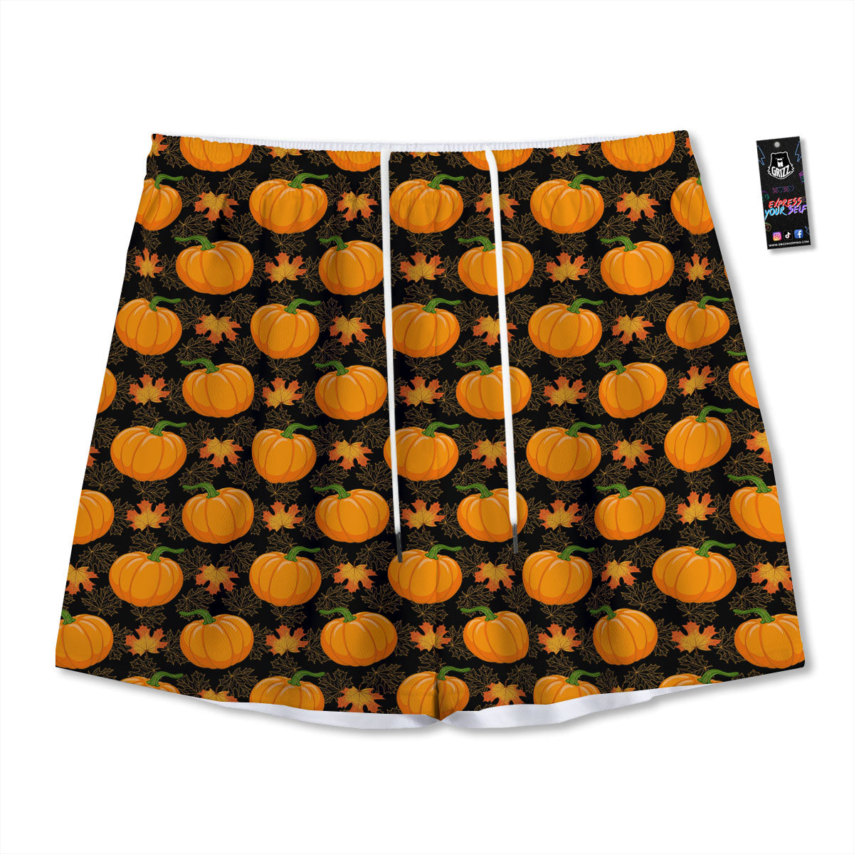 Pumpkin Orange Print Pattern Mesh Shorts
