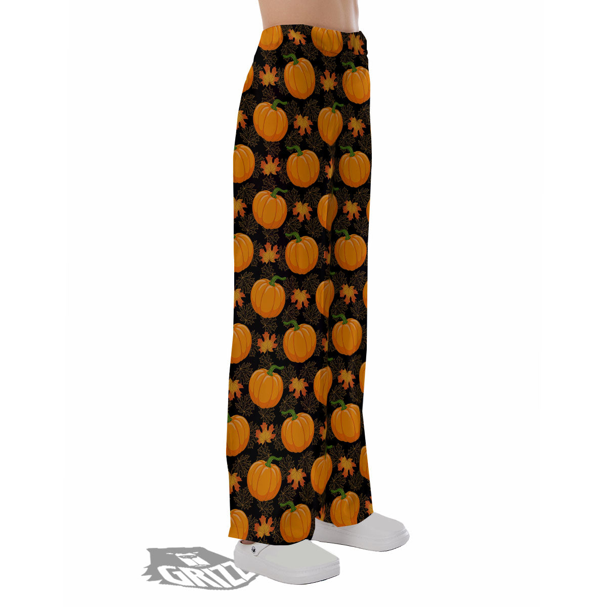 Pumpkin Orange Print Pattern Pajama Pants-grizzshop