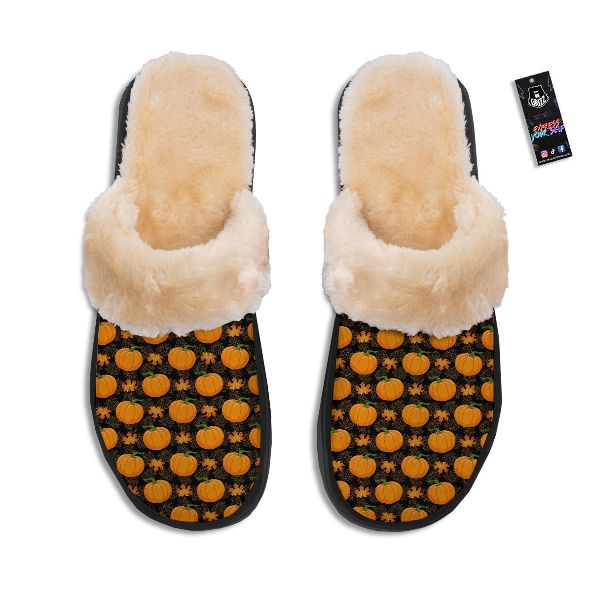 Pumpkin Orange Print Pattern Slippers-grizzshop