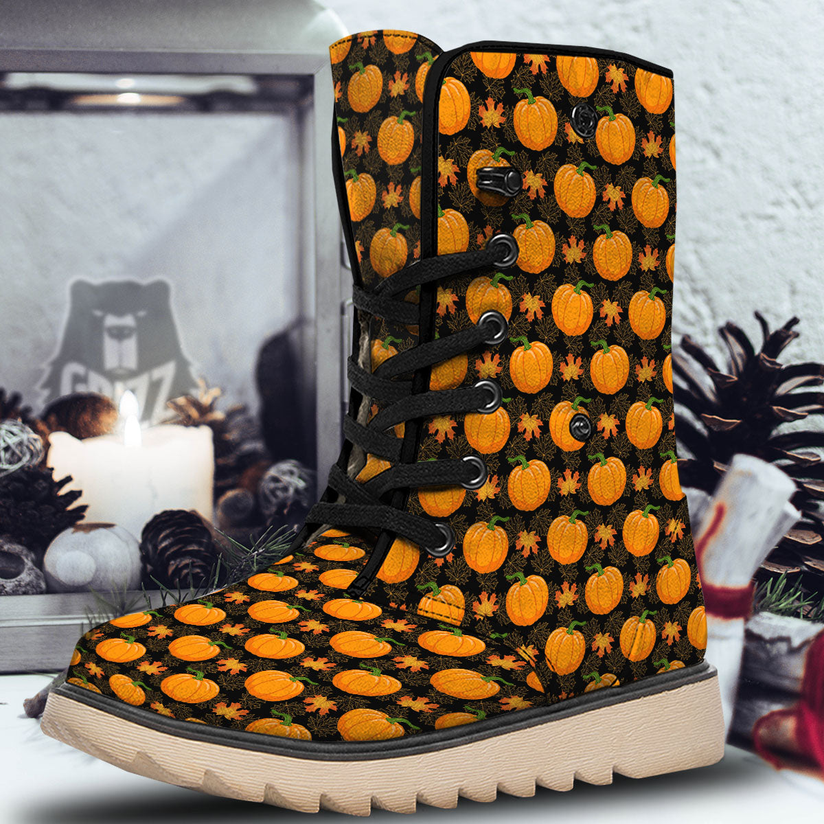 Pumpkin Orange Print Pattern Snow Boots-grizzshop