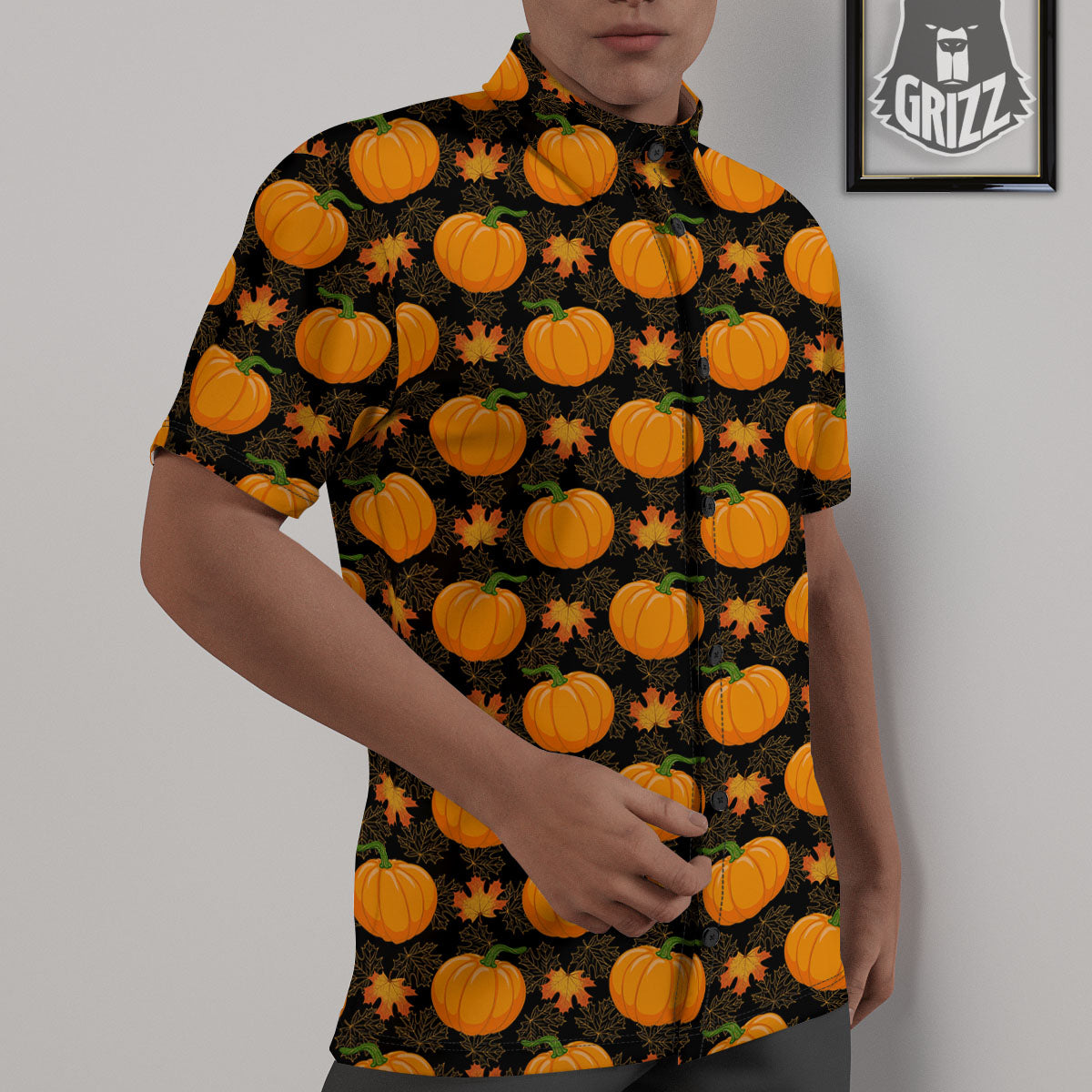 Pumpkin Orange Print Pattern Untucked Shirts-grizzshop