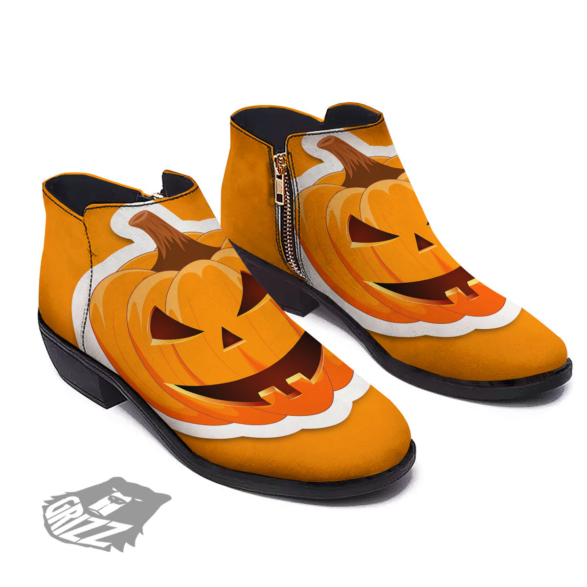 Pumpkin Print Ankle Boots-grizzshop