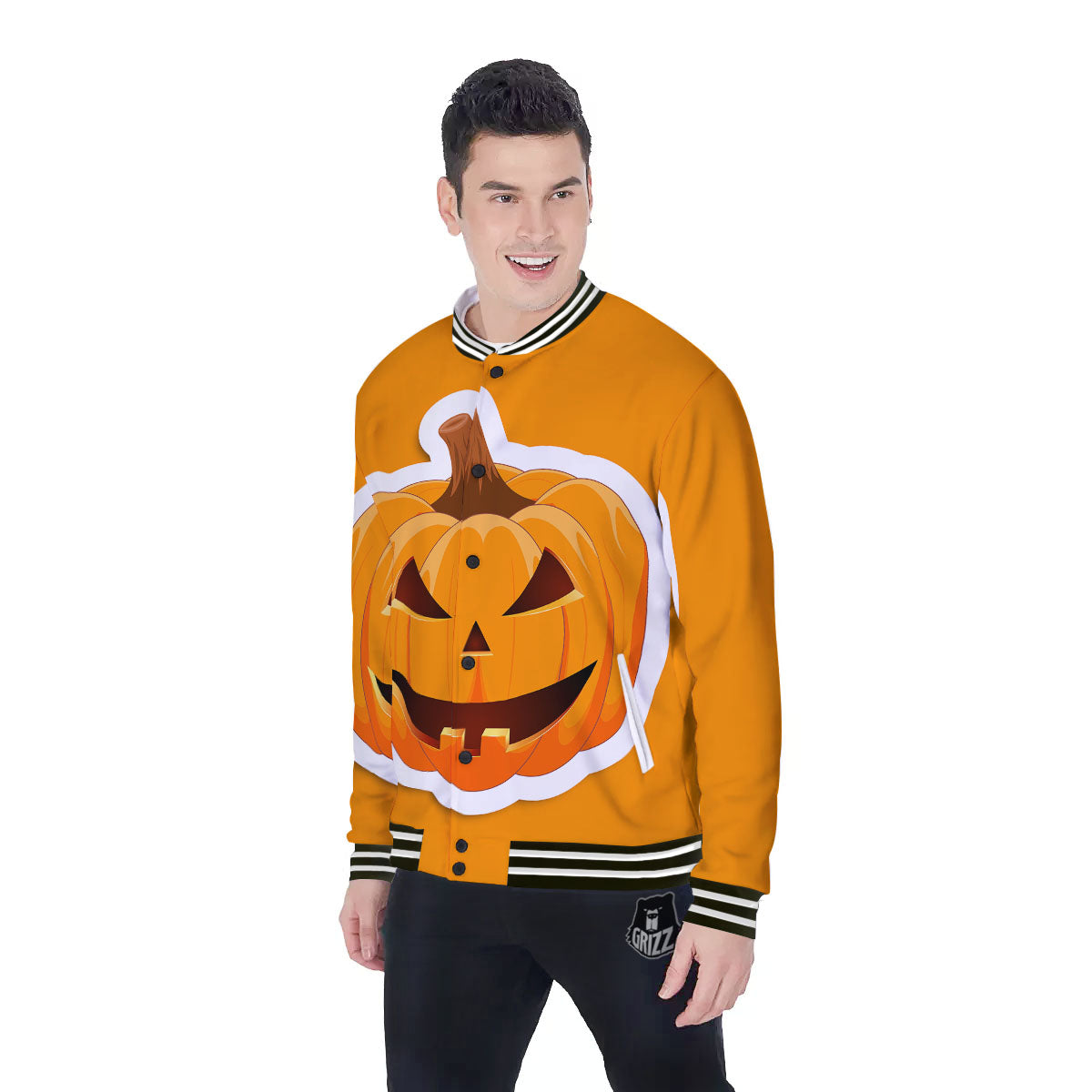 Pumpkin Print Baseball Jacket-grizzshop