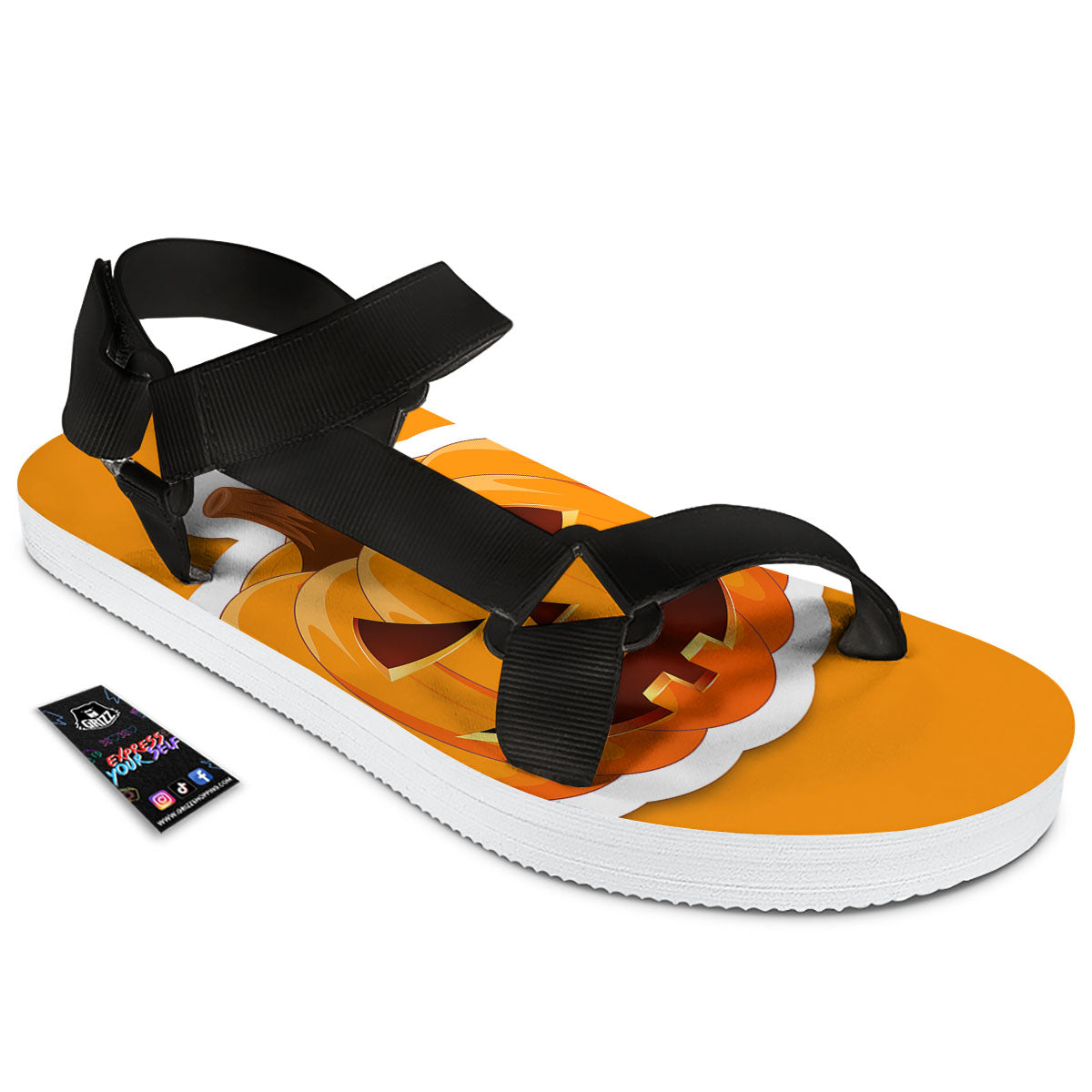 Pumpkin Print Black Open Toe Sandals-grizzshop