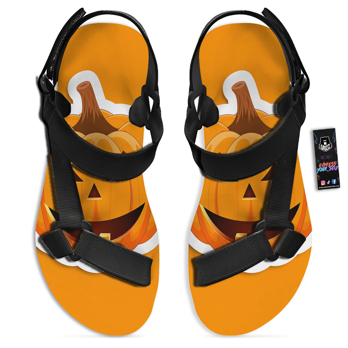 Pumpkin Print Black Open Toe Sandals-grizzshop