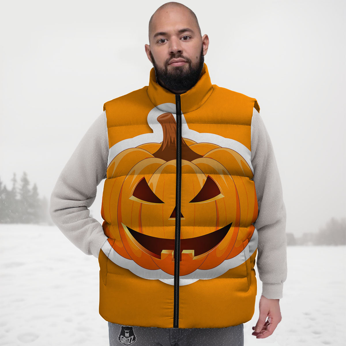 Pumpkin Print Down Vest