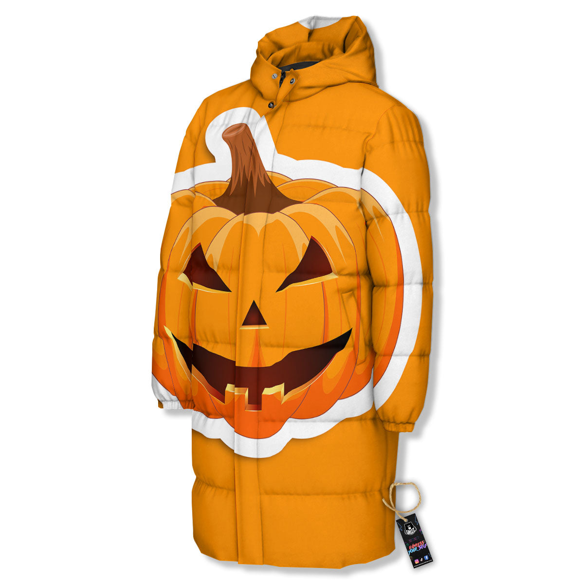 Pumpkin Print Long Down Jacket-grizzshop