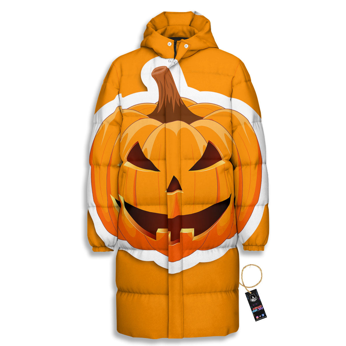 Pumpkin Print Long Down Jacket-grizzshop