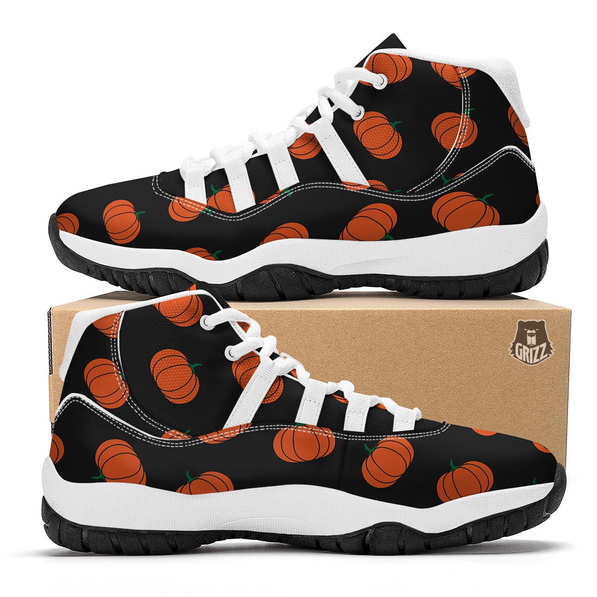 Pumpkin Print Pattern White Bball Shoes-grizzshop