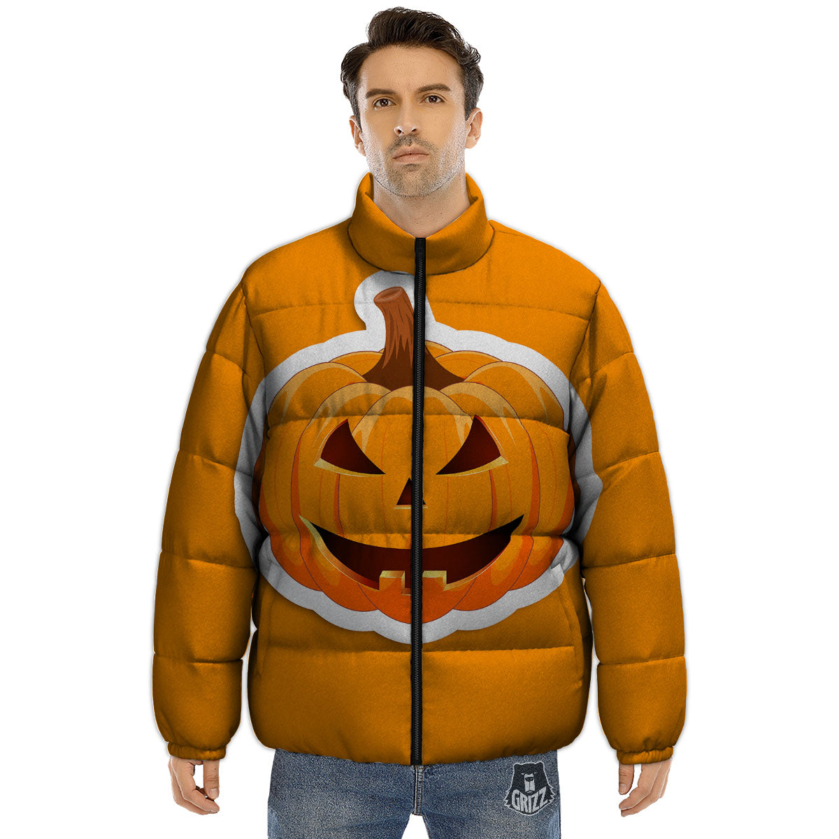 Pumpkin Print Puffer Jacket-grizzshop