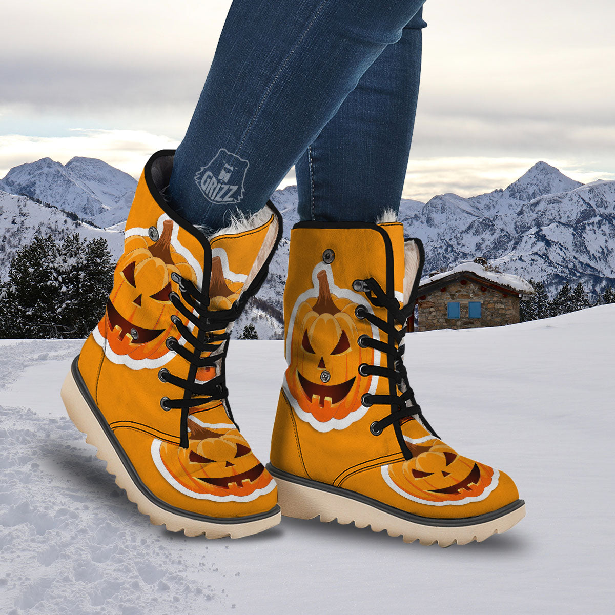Pumpkin Print Snow Boots-grizzshop