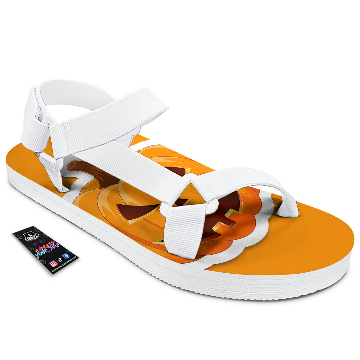 Pumpkin Print White Open Toe Sandals-grizzshop