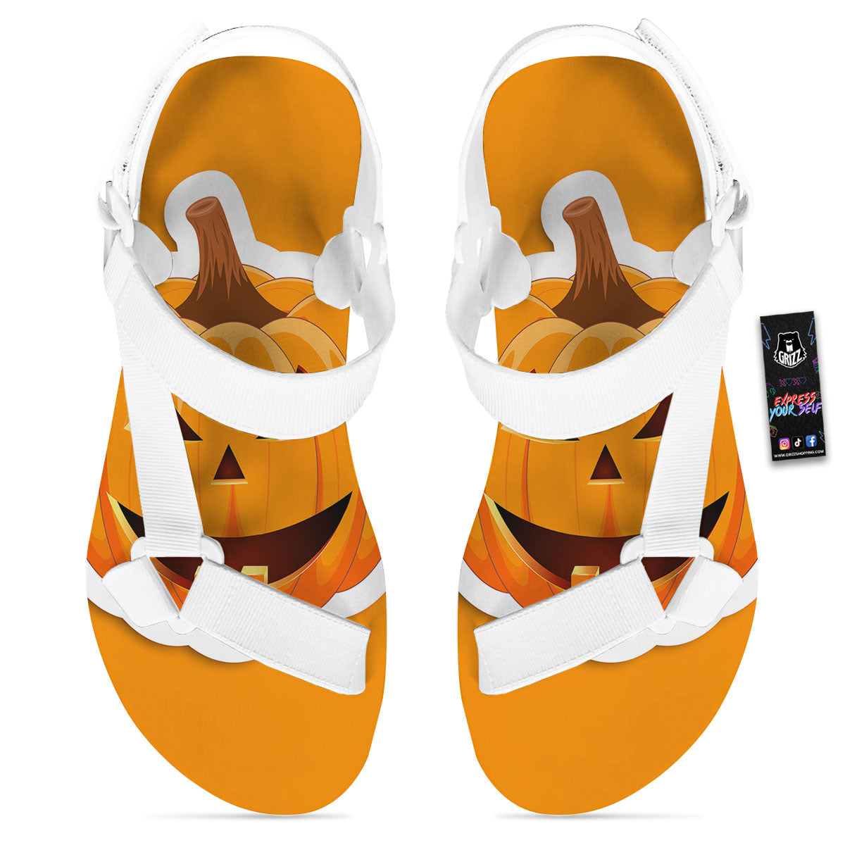 Pumpkin Print White Open Toe Sandals-grizzshop