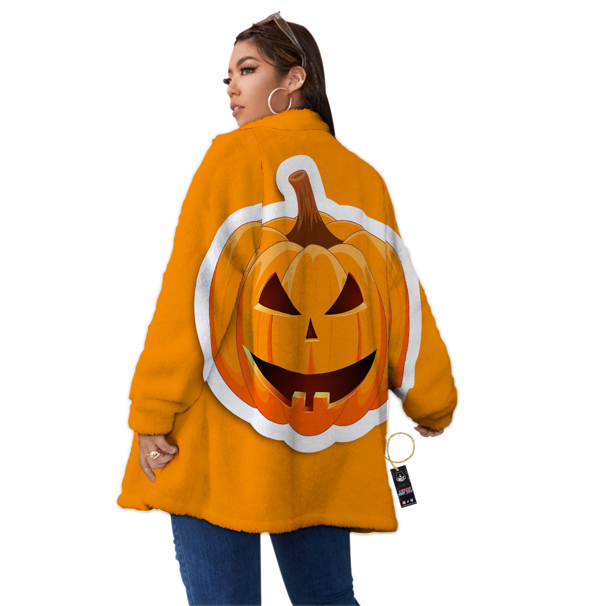 Pumpkin Print Women's Sherpa Jacket-grizzshop