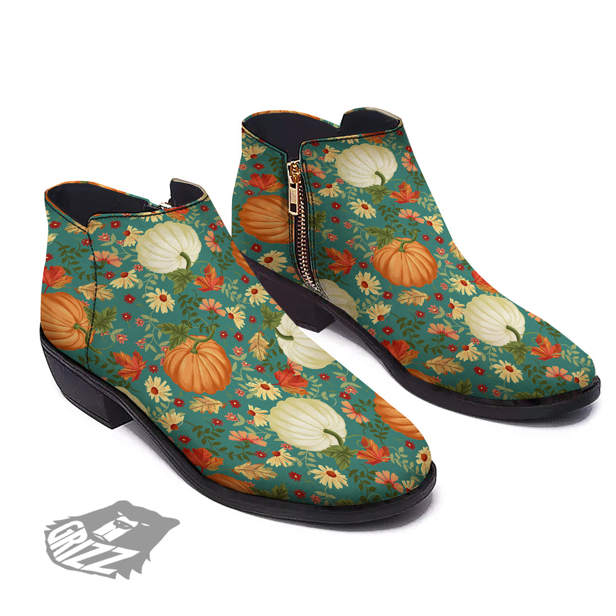 Pumpkin Vintage Print Pattern Ankle Boots-grizzshop