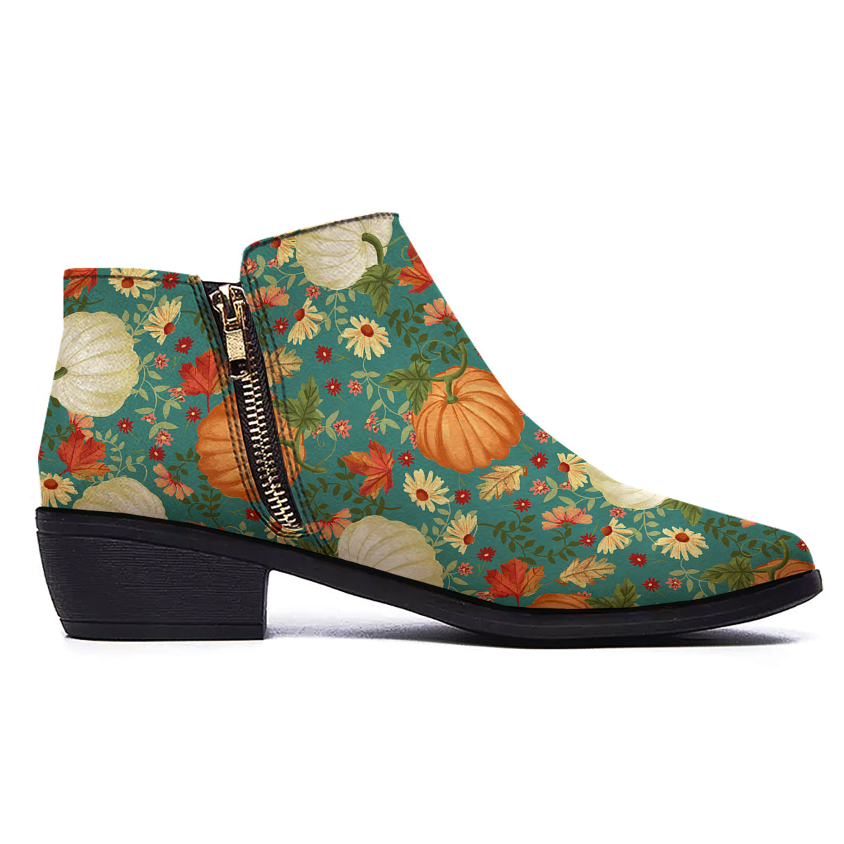 Pumpkin Vintage Print Pattern Ankle Boots-grizzshop
