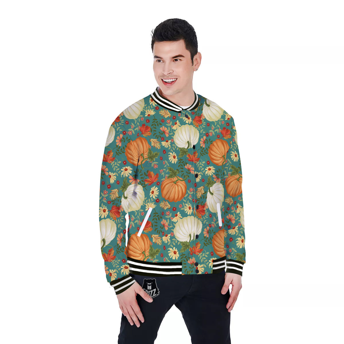 Pumpkin Vintage Print Pattern Baseball Jacket-grizzshop