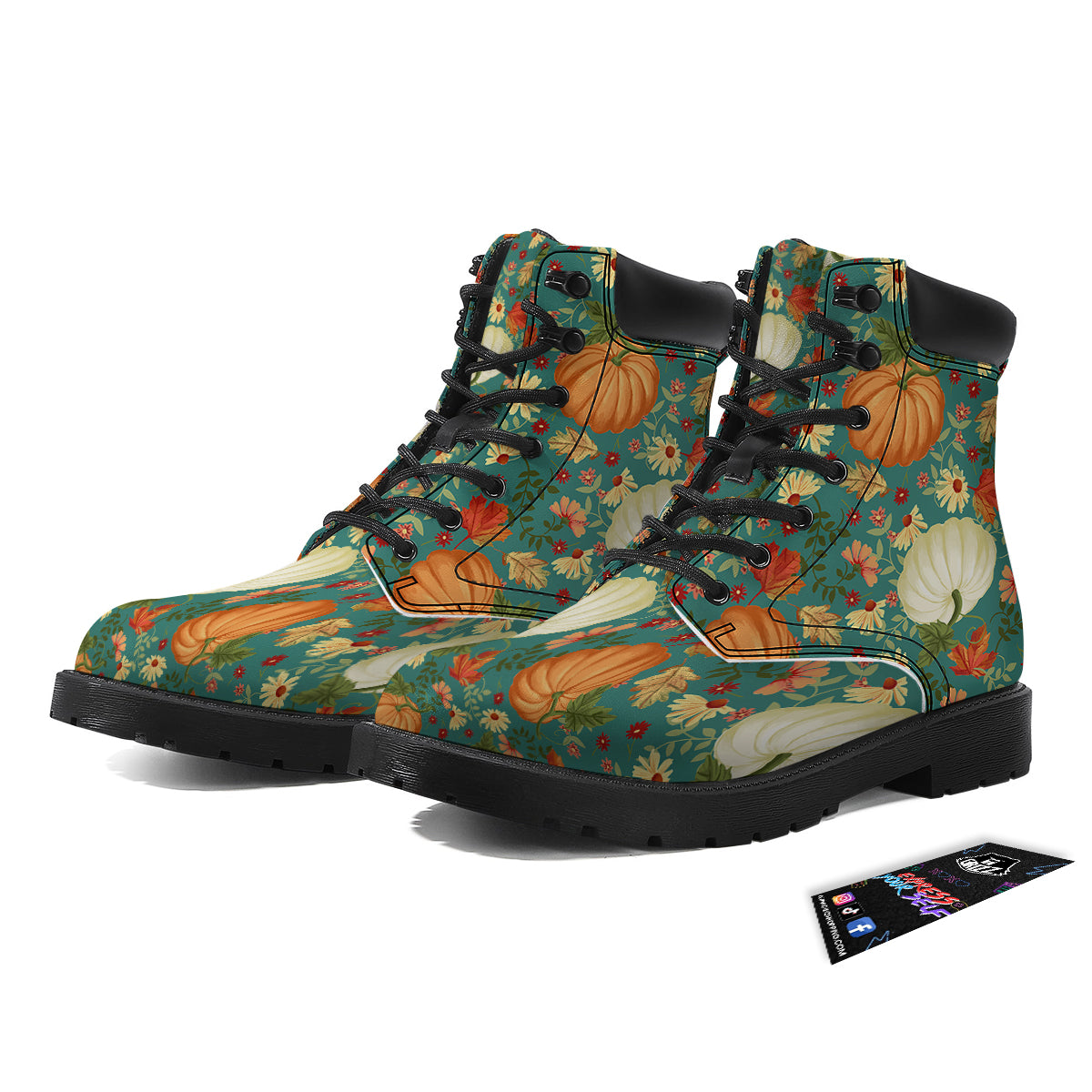 Pumpkin Vintage Print Pattern Boots-grizzshop