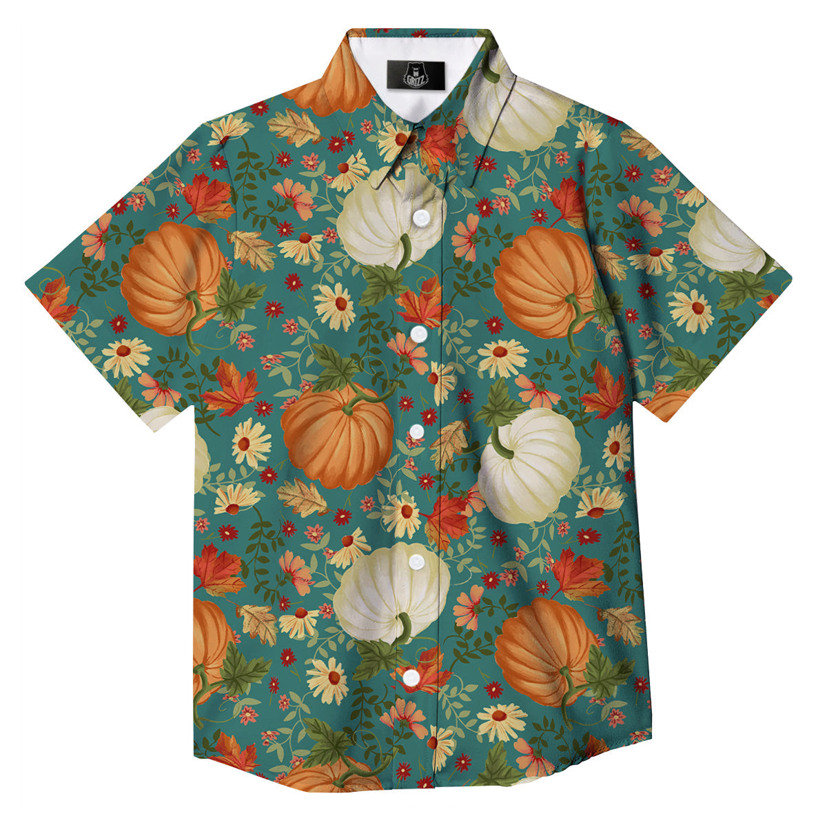 Pumpkin Vintage Print Pattern Button Up Shirt-grizzshop