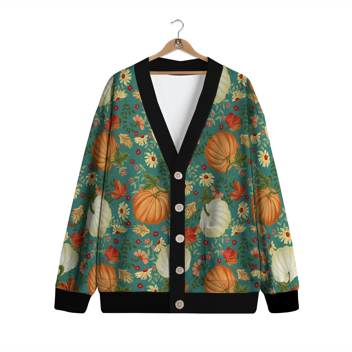 Pumpkin Vintage Print Pattern Cardigan-grizzshop