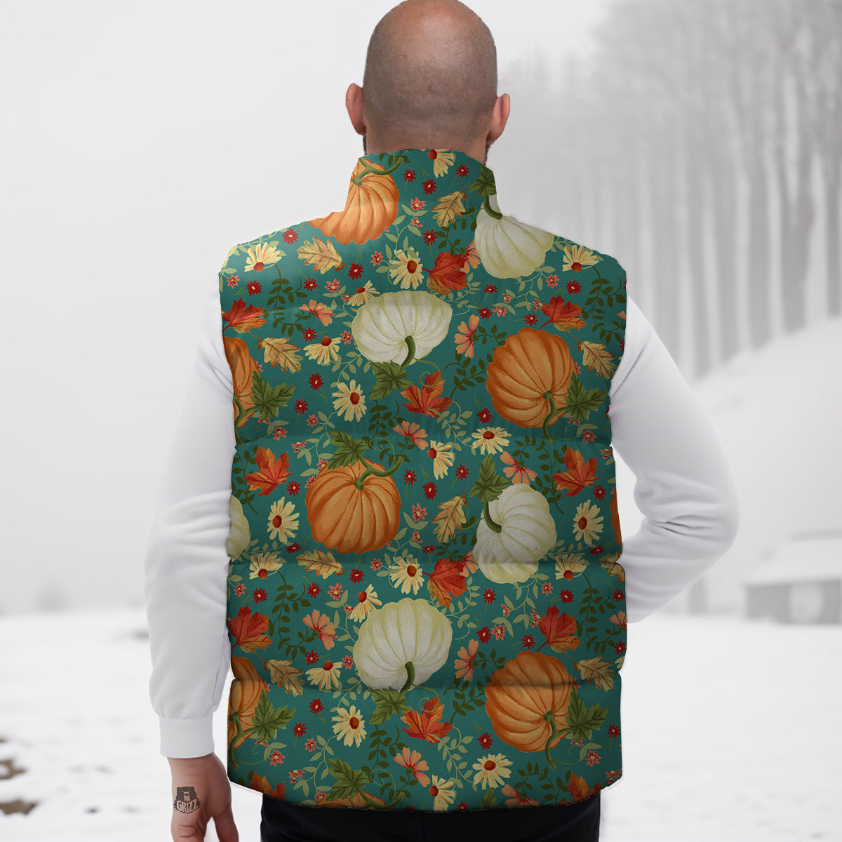 Pumpkin Vintage Print Pattern Down Vest
