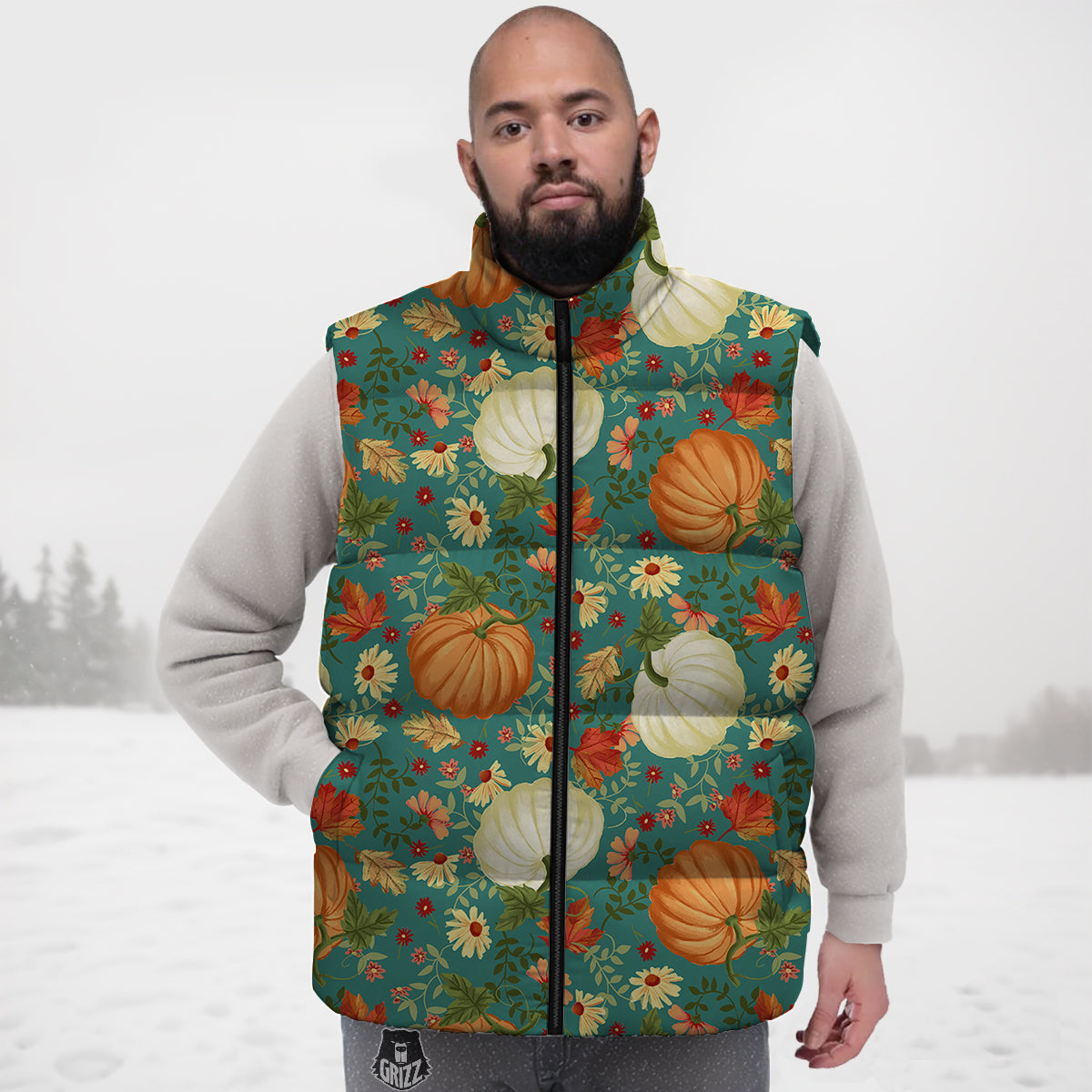 Pumpkin Vintage Print Pattern Down Vest