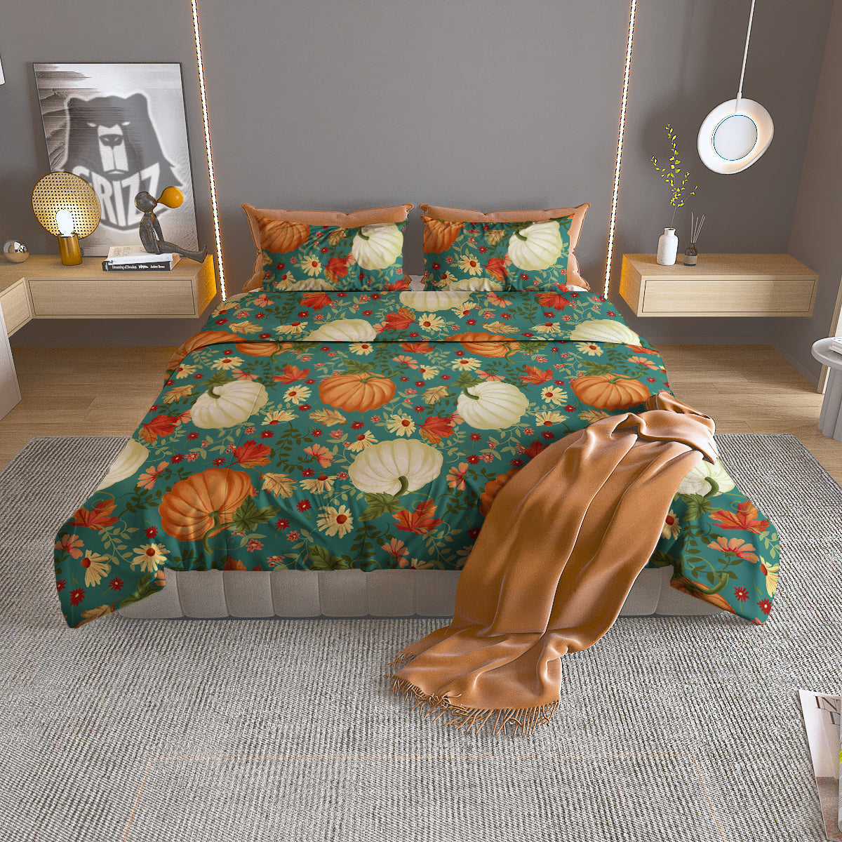 Pumpkin Vintage Print Pattern Duvet Cover Bedding Set
