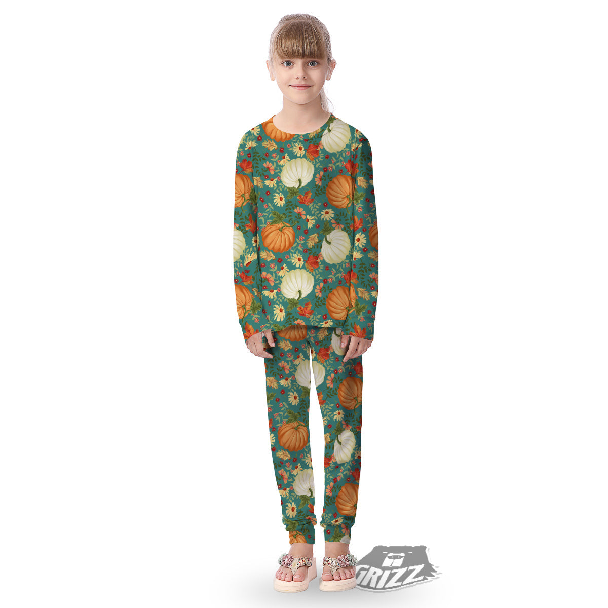 Pumpkin Vintage Print Pattern Kid's Pajamas-grizzshop