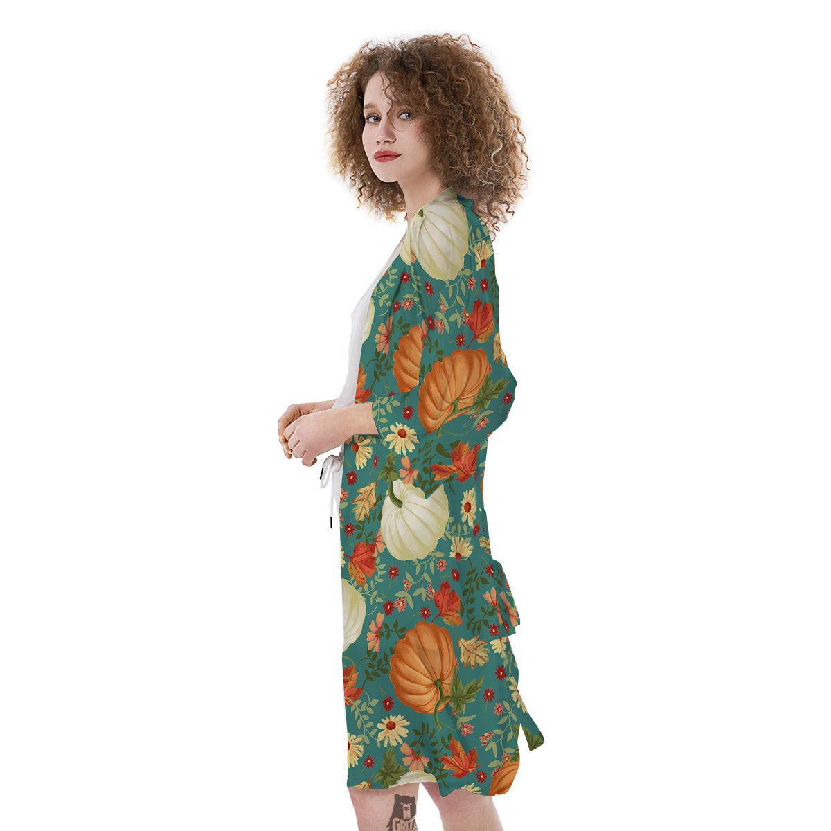 Pumpkin Vintage Print Pattern Kimono-grizzshop