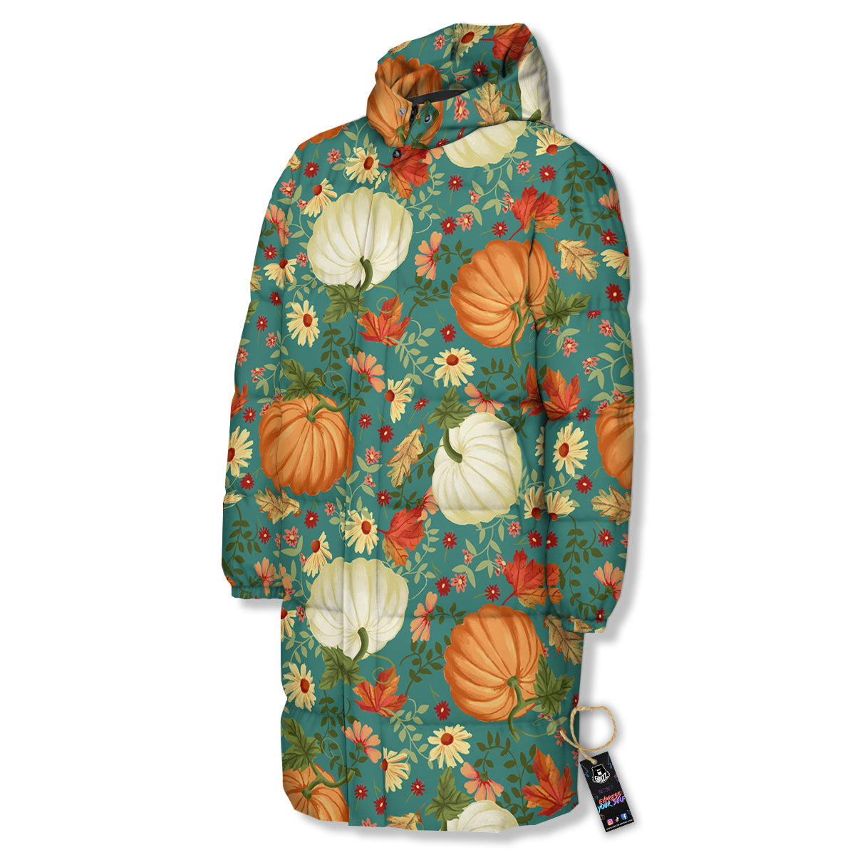 Pumpkin Vintage Print Pattern Long Down Jacket-grizzshop