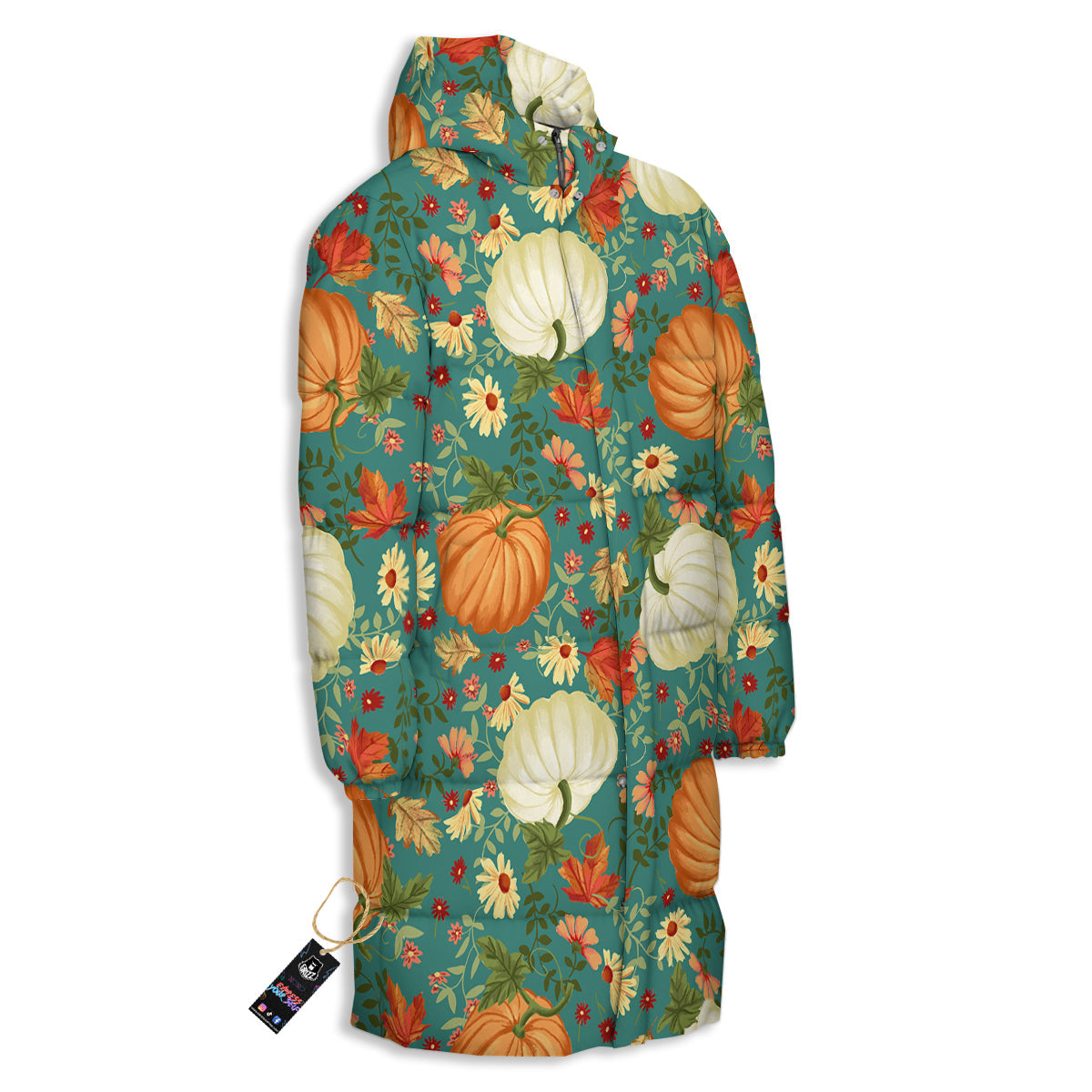 Pumpkin Vintage Print Pattern Long Down Jacket-grizzshop