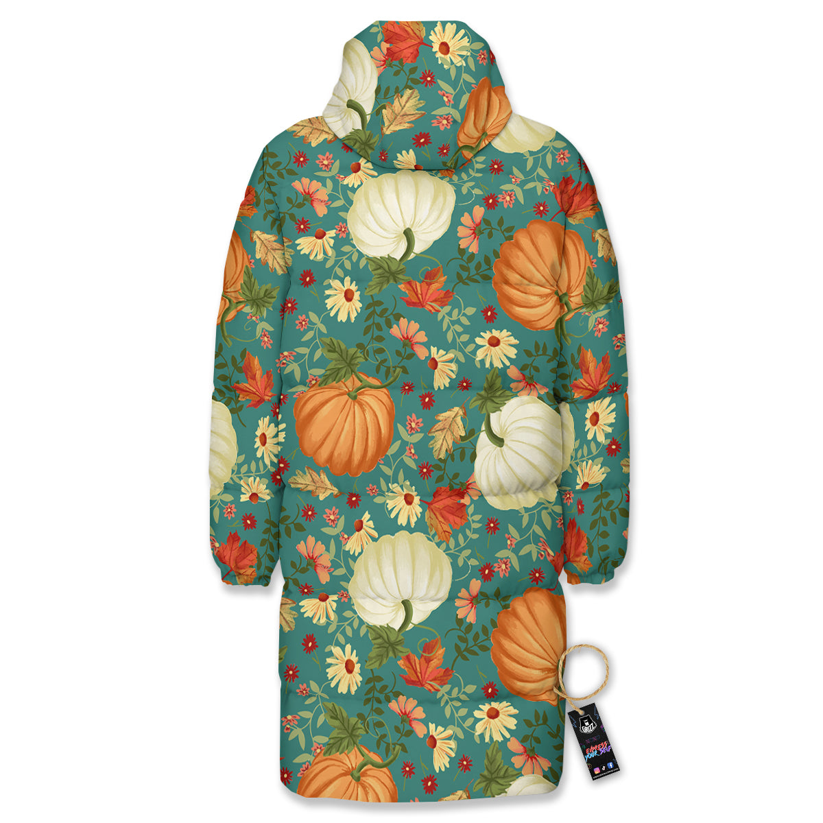 Pumpkin Vintage Print Pattern Long Down Jacket-grizzshop