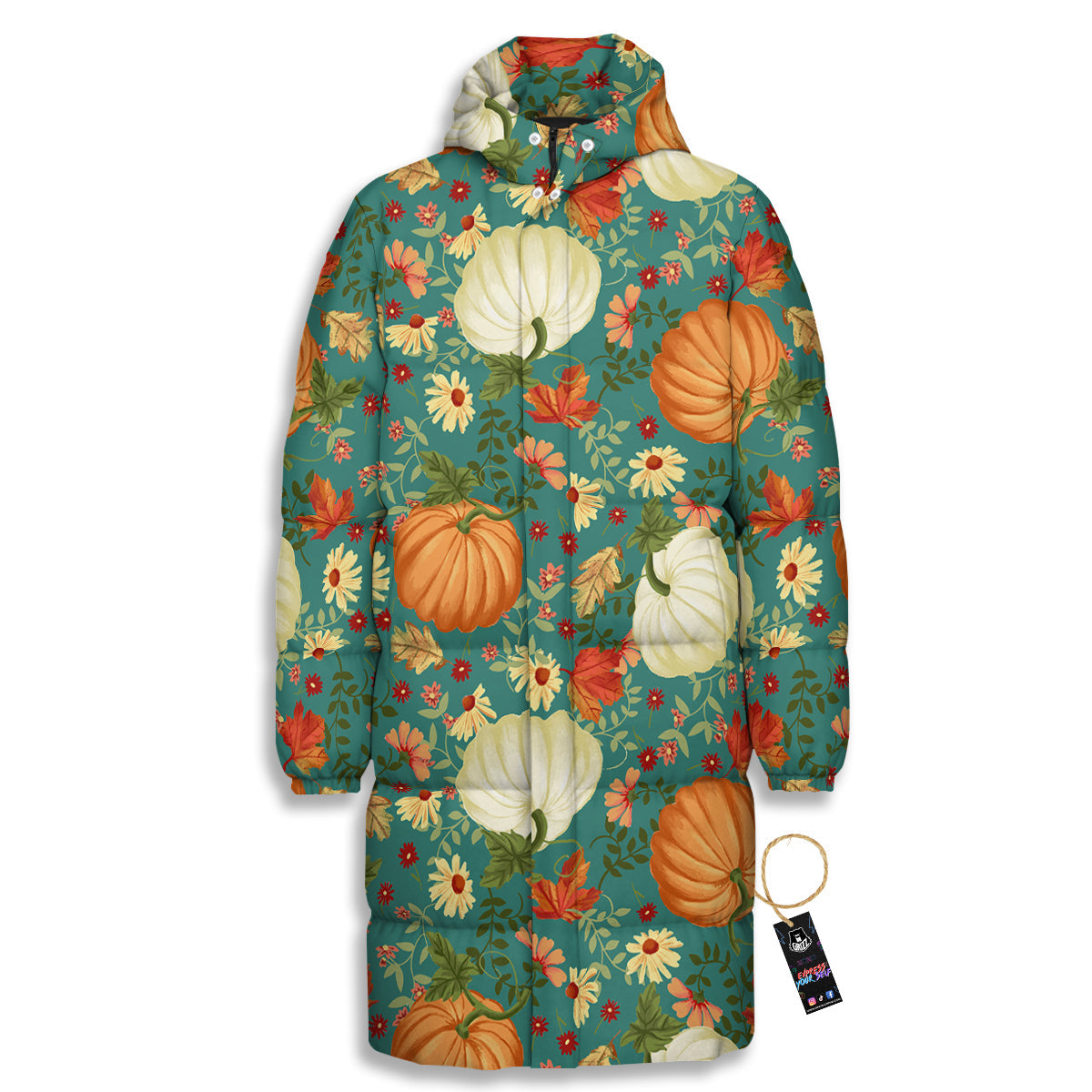 Pumpkin Vintage Print Pattern Long Down Jacket-grizzshop