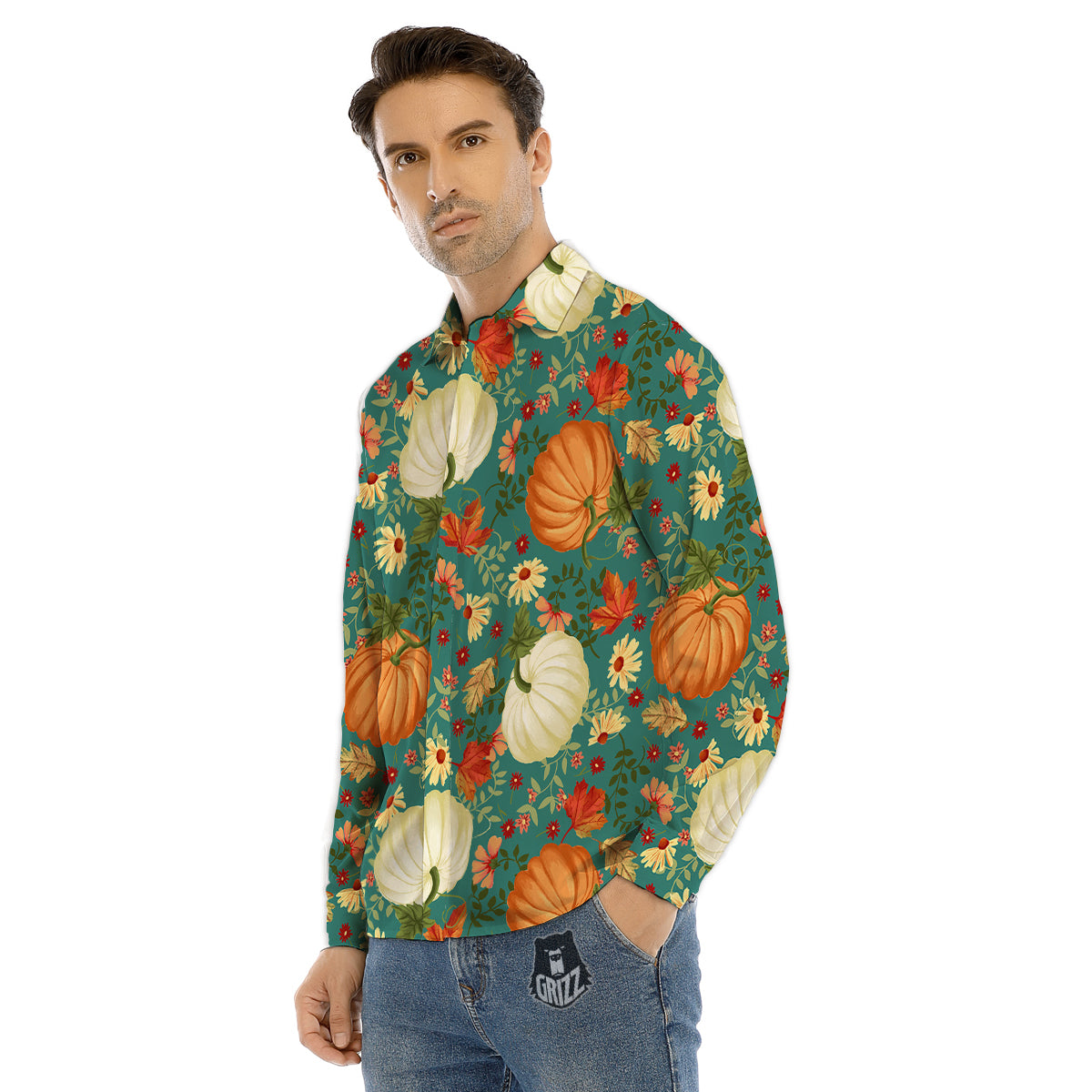 Pumpkin Vintage Print Pattern Men's Dress Shirts-grizzshop