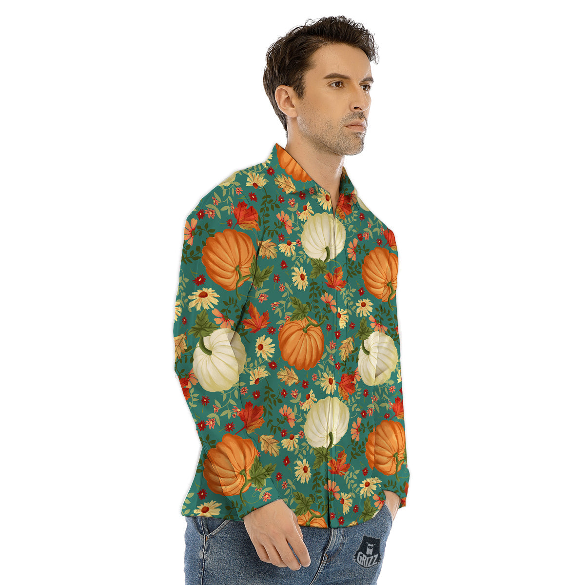 Pumpkin Vintage Print Pattern Men's Dress Shirts-grizzshop