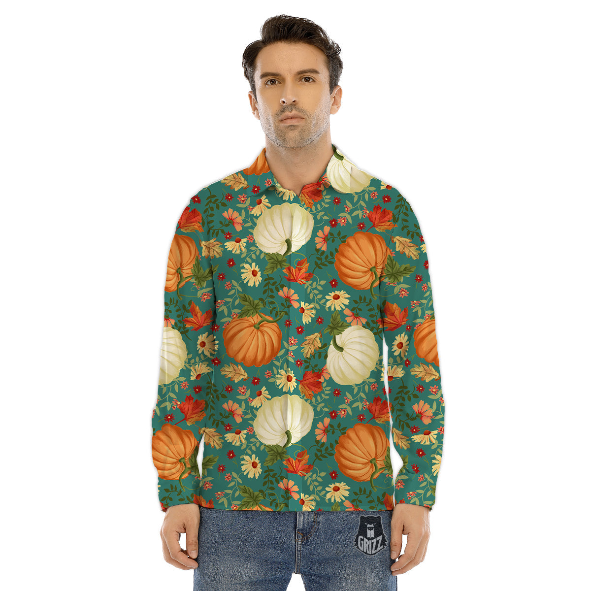 Pumpkin Vintage Print Pattern Men's Dress Shirts-grizzshop