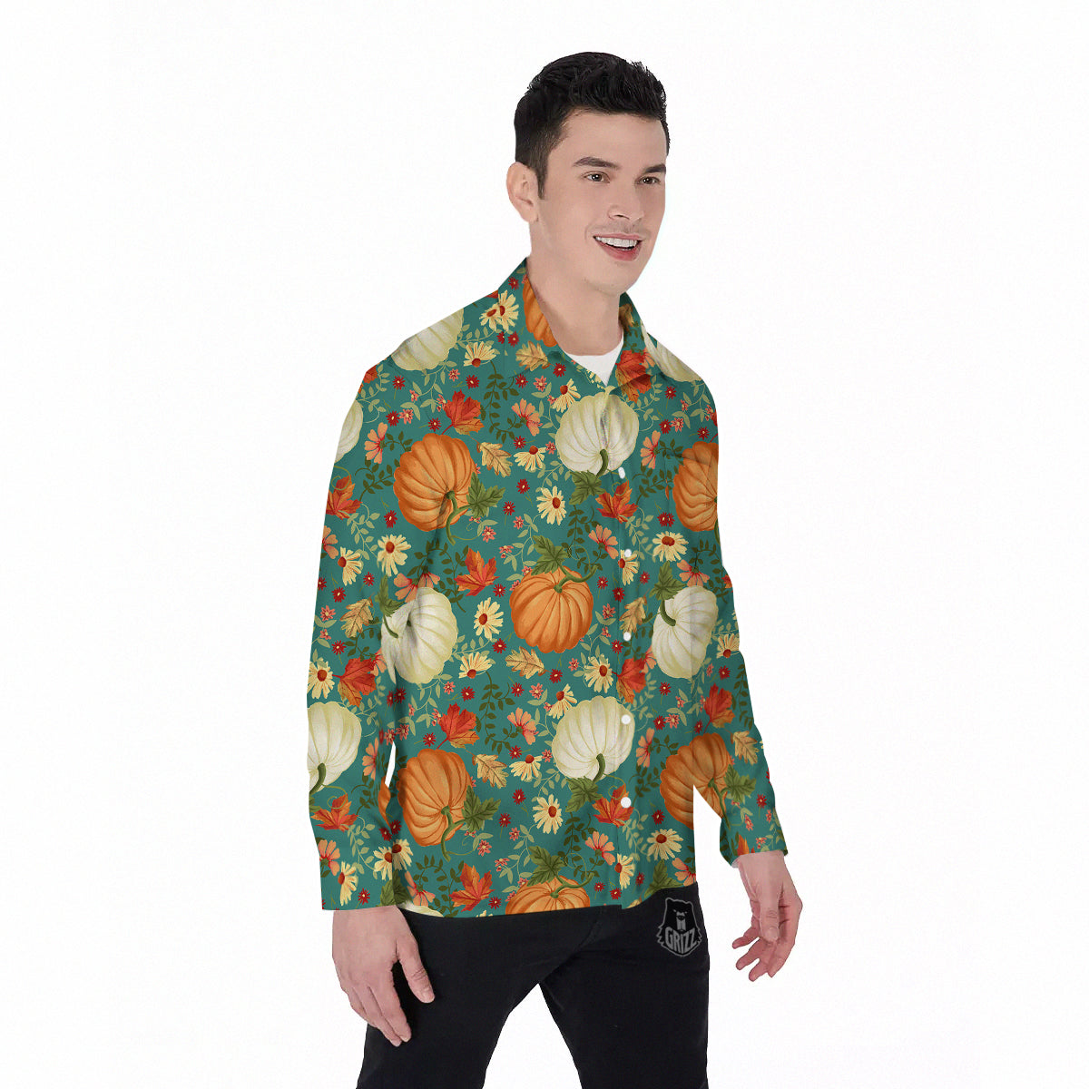 Pumpkin Vintage Print Pattern Men's Long Sleeve Shirts-grizzshop