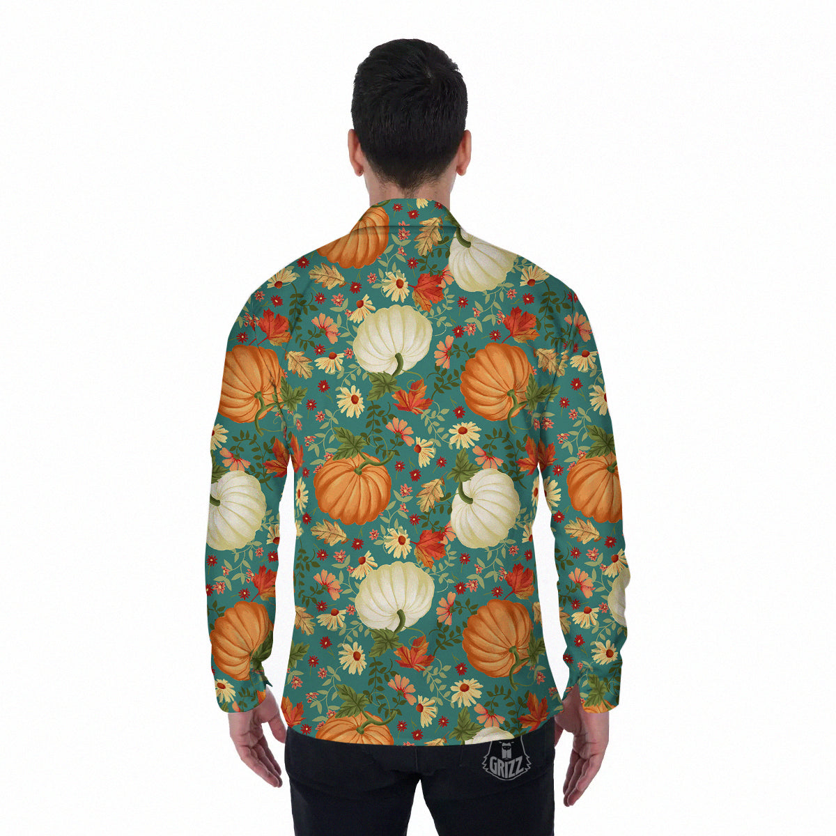 Pumpkin Vintage Print Pattern Men's Long Sleeve Shirts-grizzshop