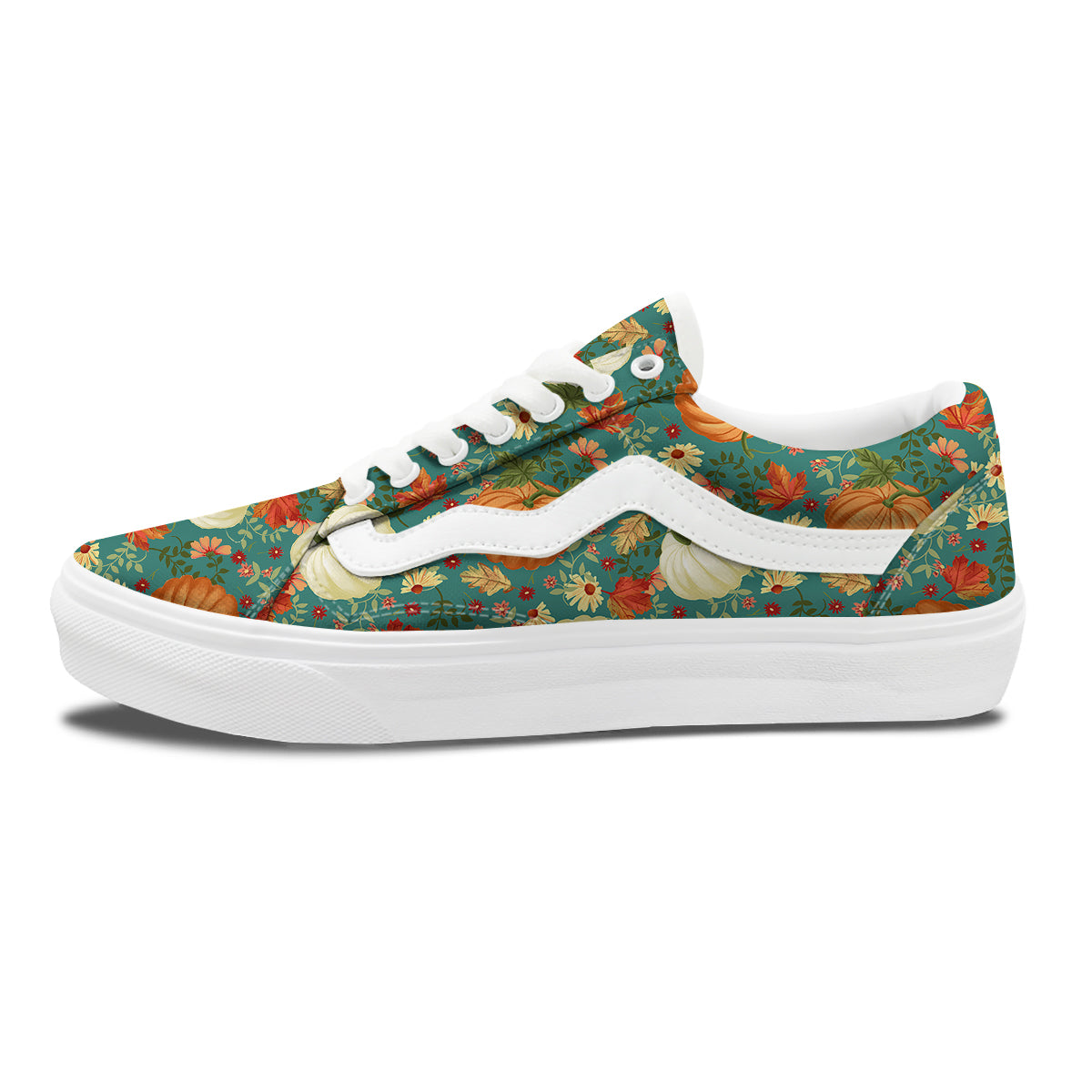 Pumpkin Vintage Print Pattern Skate Shoes-grizzshop