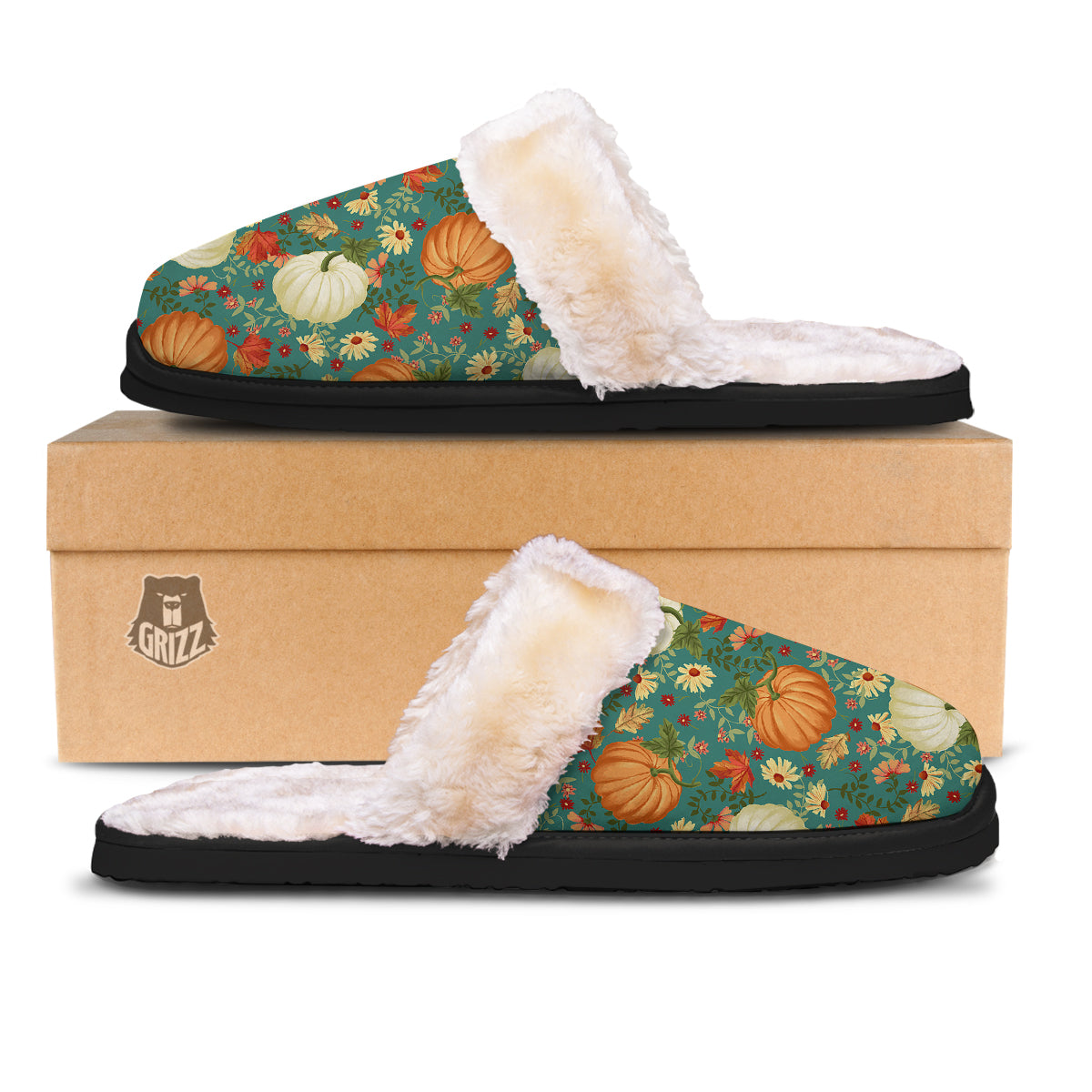 Pumpkin Vintage Print Pattern Slippers-grizzshop