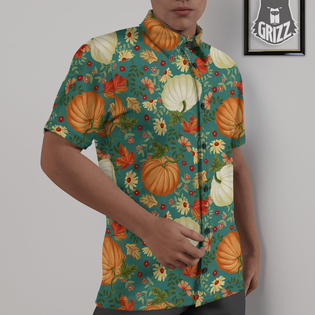 Pumpkin Vintage Print Pattern Untucked Shirts-grizzshop