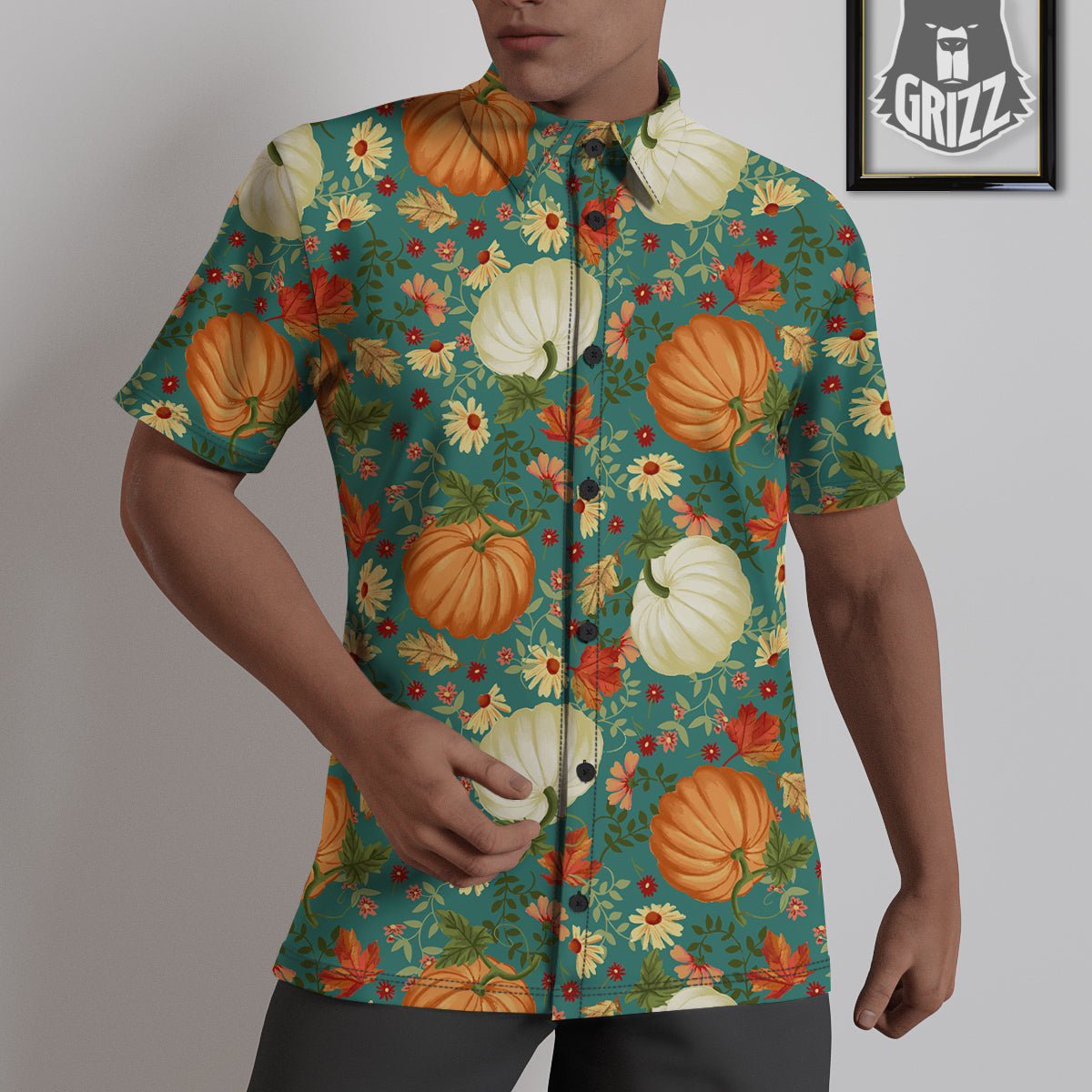 Pumpkin Vintage Print Pattern Untucked Shirts-grizzshop
