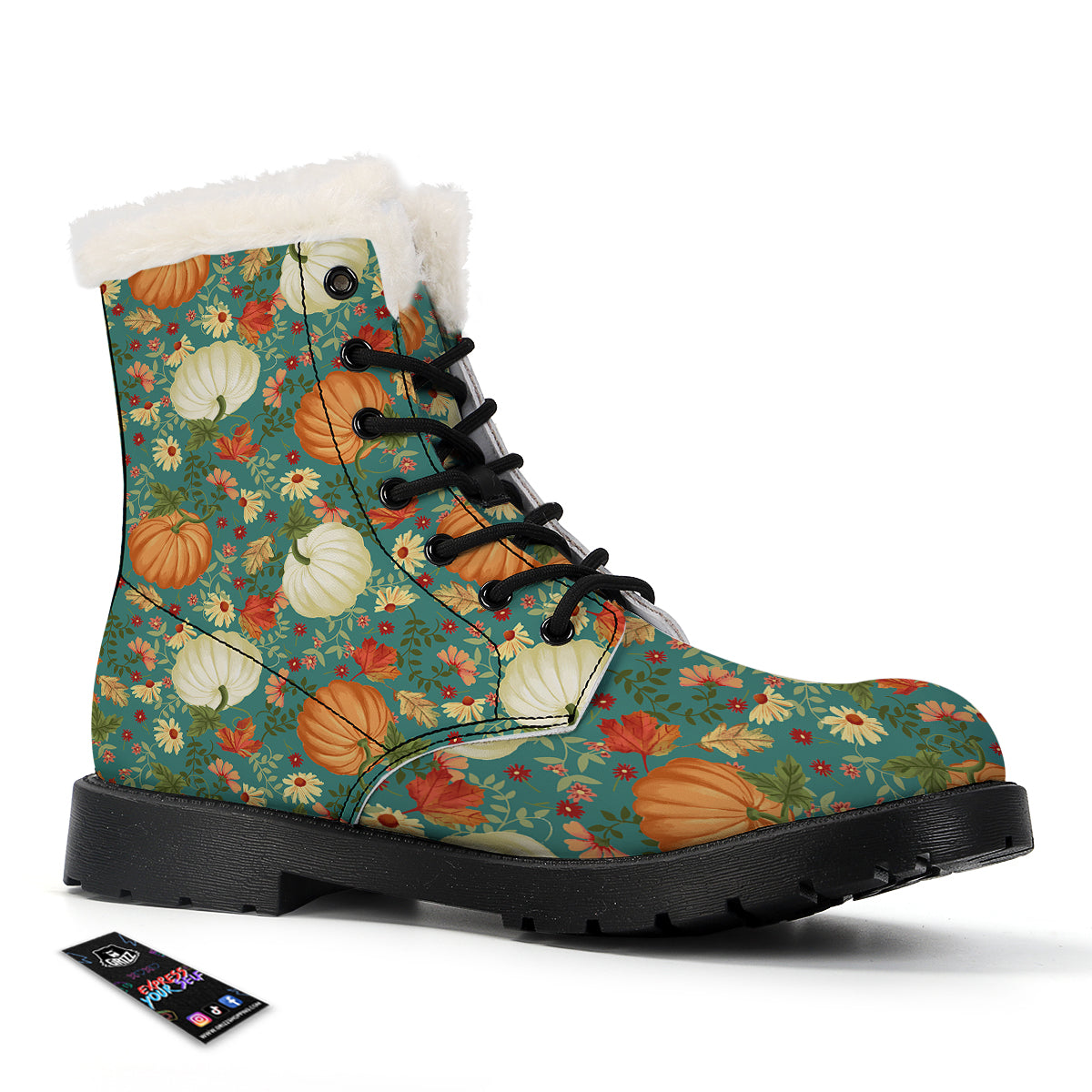 Pumpkin Vintage Print Pattern Winter Boots-grizzshop