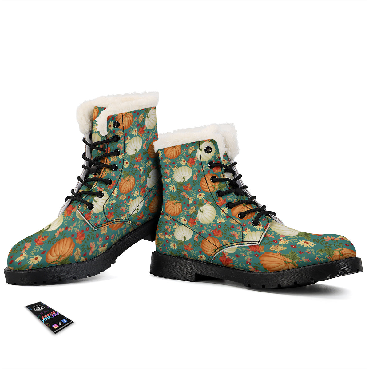 Pumpkin Vintage Print Pattern Winter Boots-grizzshop