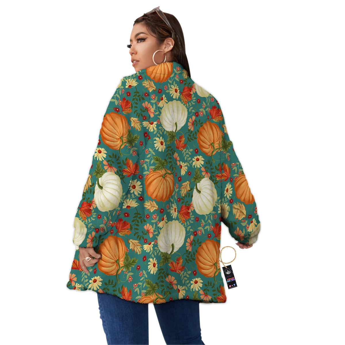 Pumpkin Vintage Print Pattern Women's Sherpa Jacket-grizzshop