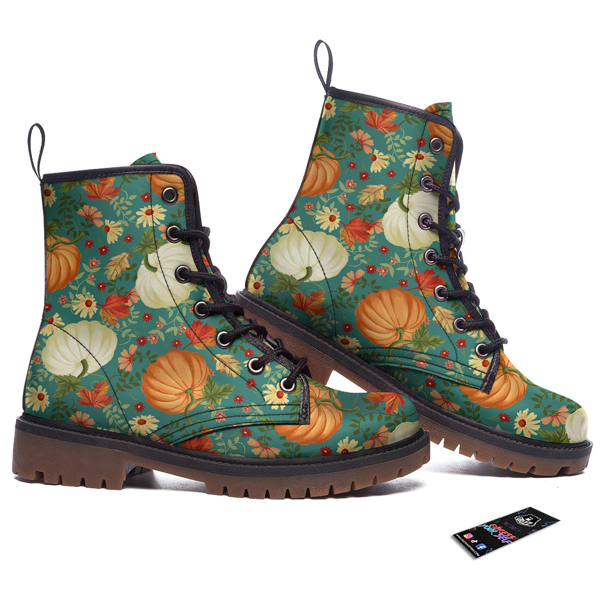 Pumpkin Vintage Print Pattern Work Boots-grizzshop