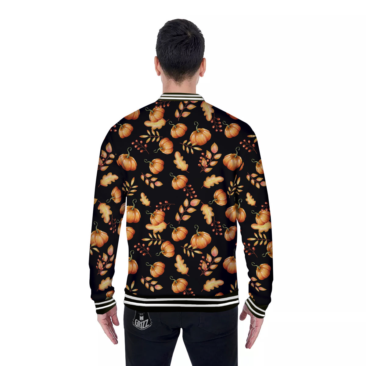 Pumpkin Watercolor Print Pattern Baseball Jacket-grizzshop