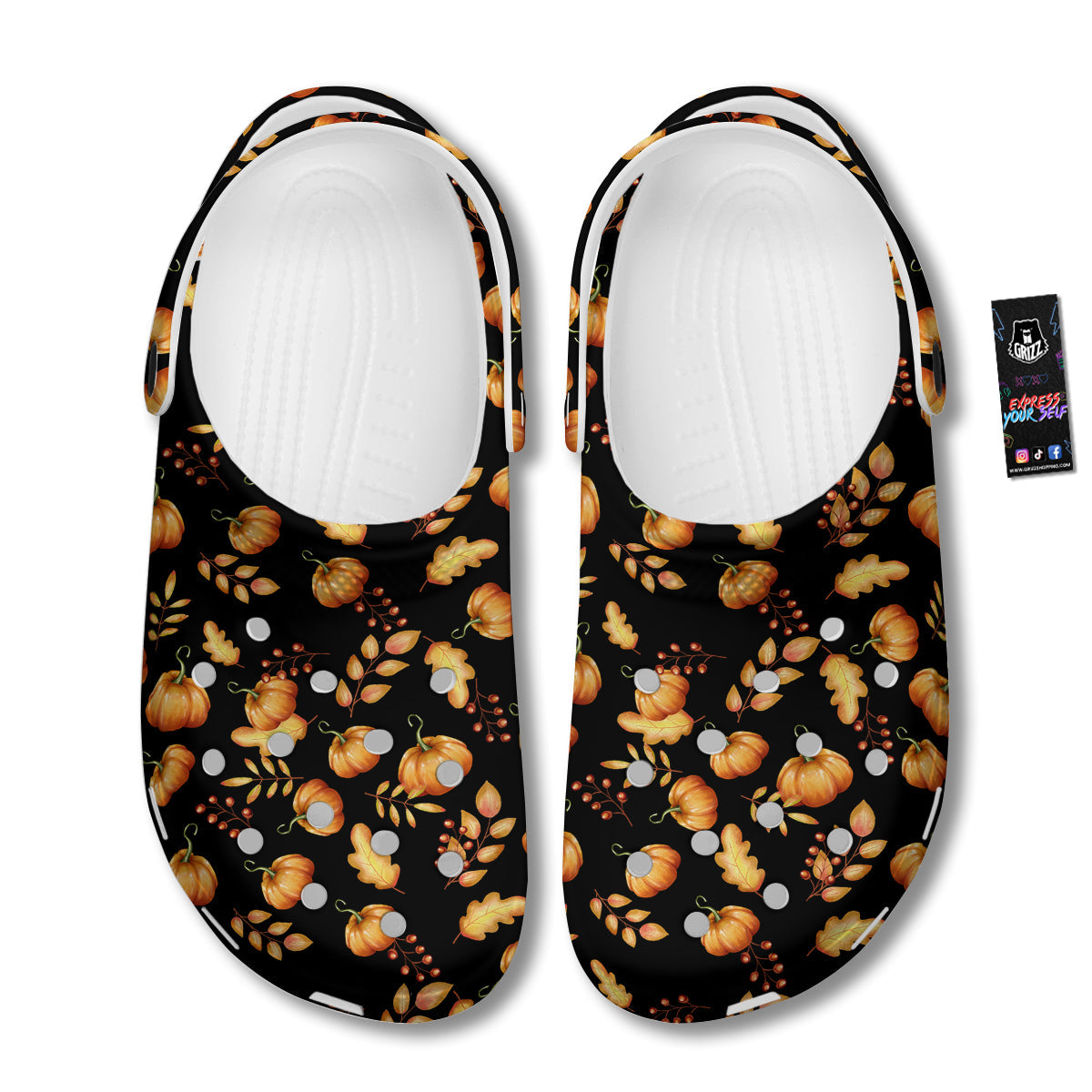 Pumpkin Watercolor Print Pattern Clog-grizzshop